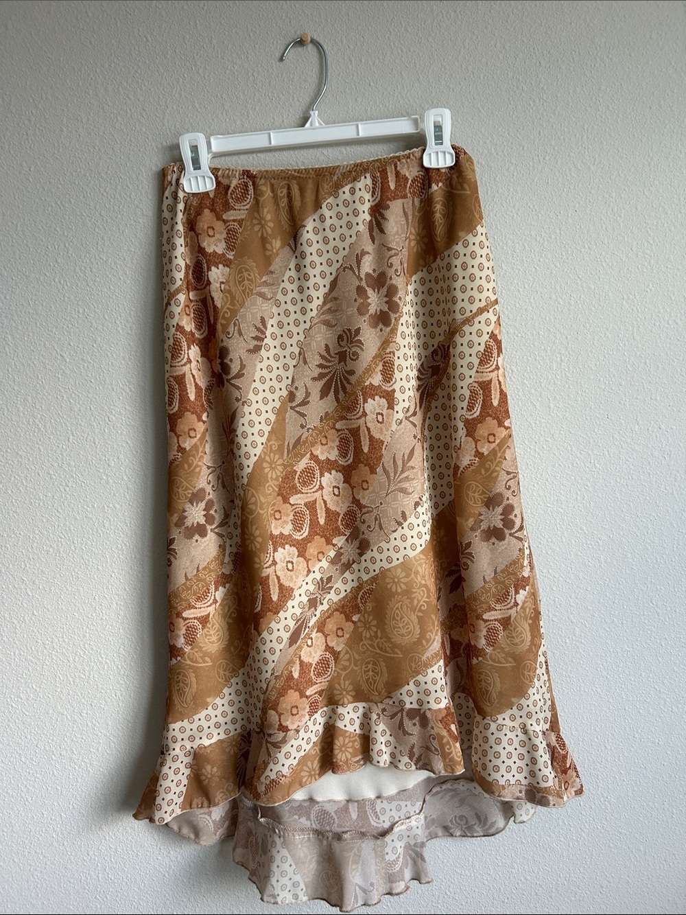 Vintage Worthington Brown and Cream Floral Low Rise Tiered Skirt